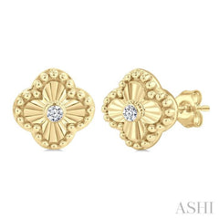 1/20 Ctw Fluted Texture Clover Bead Round Cut Diamond Bezel Set Fashion Earrings in 10K Yellow Gold