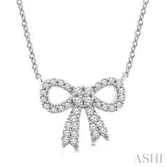 1/5 Ctw Bow Single Cut Diamond Petite Fashion Pendant With Chain in 10K White Gold