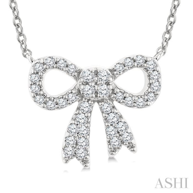 1/5 Ctw Bow Single Cut Diamond Petite Fashion Pendant With Chain in 10K White Gold