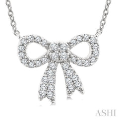 1/5 Ctw Bow Single Cut Diamond Petite Fashion Pendant With Chain in 10K White Gold