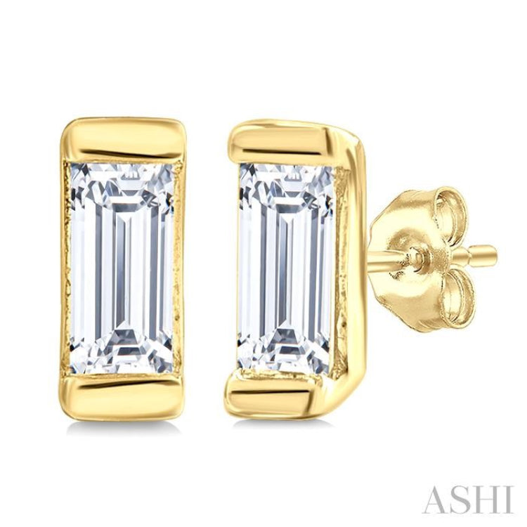 1/10 Ctw Baguette Diamond Bezel Set Petite  Fashion Earrings in 10K Yellow Gold