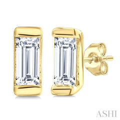 1/10 Ctw Baguette Diamond Bezel Set Petite  Fashion Earrings in 10K Yellow Gold