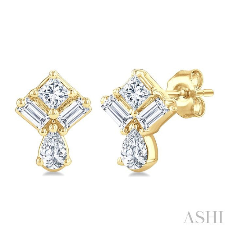 1/3 Ctw Mixed Cut Diamond Fashion Earrings in 14K Yellow Gold