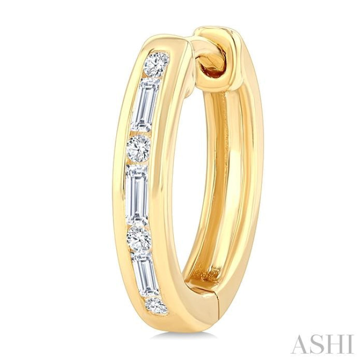1/5 Ctw Baguette & Round Cut Diamond Channel Set Petite Huggie Earrings in 10K Yellow Gold