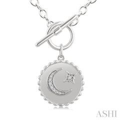 1/20 Ctw Moon & Star Medallion Toggle Single Cut Diamond Fashion Pendant With Chain in Sterling Silver
