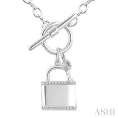 1/10 Ctw Lock & Key Toggle Single Cut Diamond Fashion Pendant With Chain in Sterling Silver