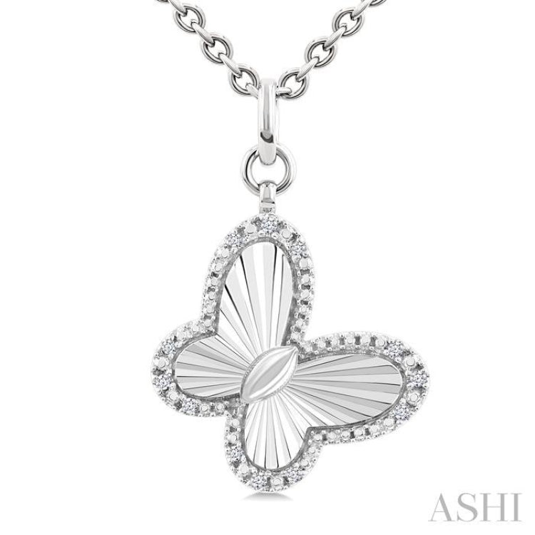 1/10 Ctw Butterfly Fluted Medallion Single Cut Diamond Pendant With Chain in Sterling Silver