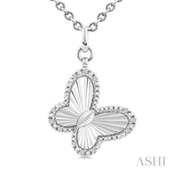 1/10 Ctw Butterfly Fluted Medallion Single Cut Diamond Pendant With Chain in Sterling Silver