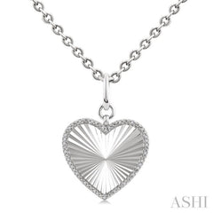 1/10 Ctw Heart Fluted Medallion Single Cut Diamond Pendant With Chain in Sterling Silver