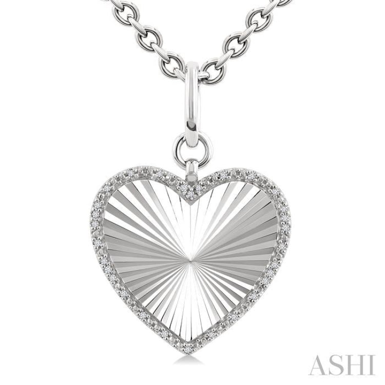 1/10 Ctw Heart Fluted Medallion Single Cut Diamond Pendant With Chain in Sterling Silver