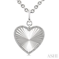 1/10 Ctw Heart Fluted Medallion Single Cut Diamond Pendant With Chain in Sterling Silver