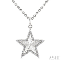 1/10 Ctw Star Fluted Medallion Single Cut Diamond Pendant With Chain in Sterling Silver