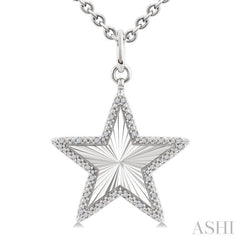 1/10 Ctw Star Fluted Medallion Single Cut Diamond Pendant With Chain in Sterling Silver