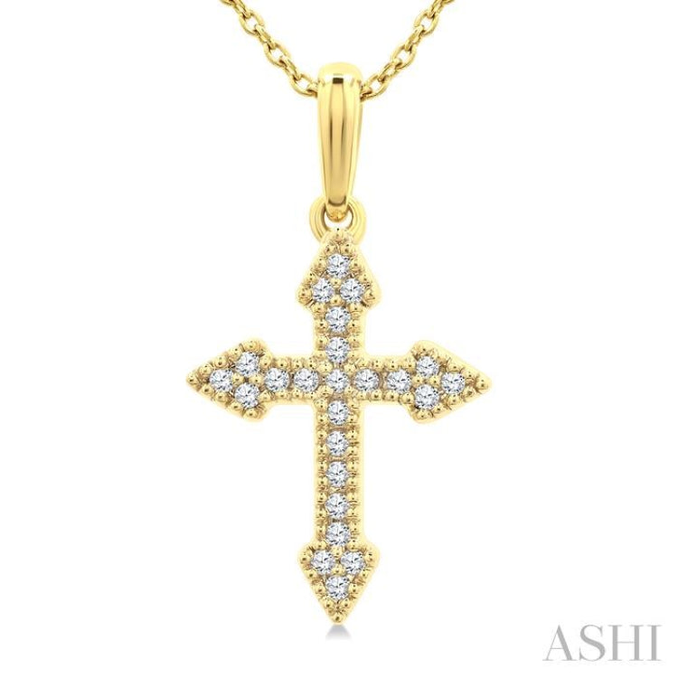 1/8 Ctw Single Cut Diamond Cross Petite Pendant With Chain in 10K Yellow Gold