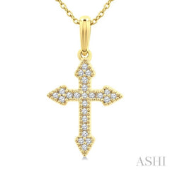 1/8 Ctw Single Cut Diamond Cross Petite Pendant With Chain in 10K Yellow Gold