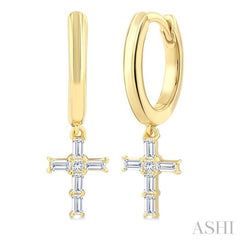 1/5 Ctw Princess and Baguette Cut Diamond Cross Petite Fashion Earrings in 10K Yellow Gold