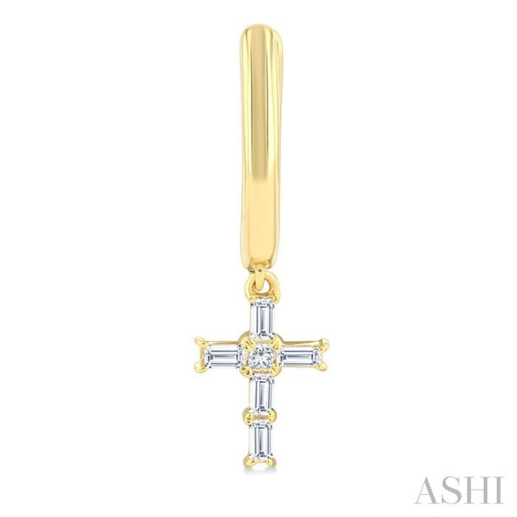 1/5 Ctw Princess and Baguette Cut Diamond Cross Petite Fashion Earrings in 10K Yellow Gold