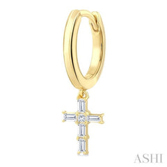 1/5 Ctw Princess and Baguette Cut Diamond Cross Petite Fashion Earrings in 10K Yellow Gold