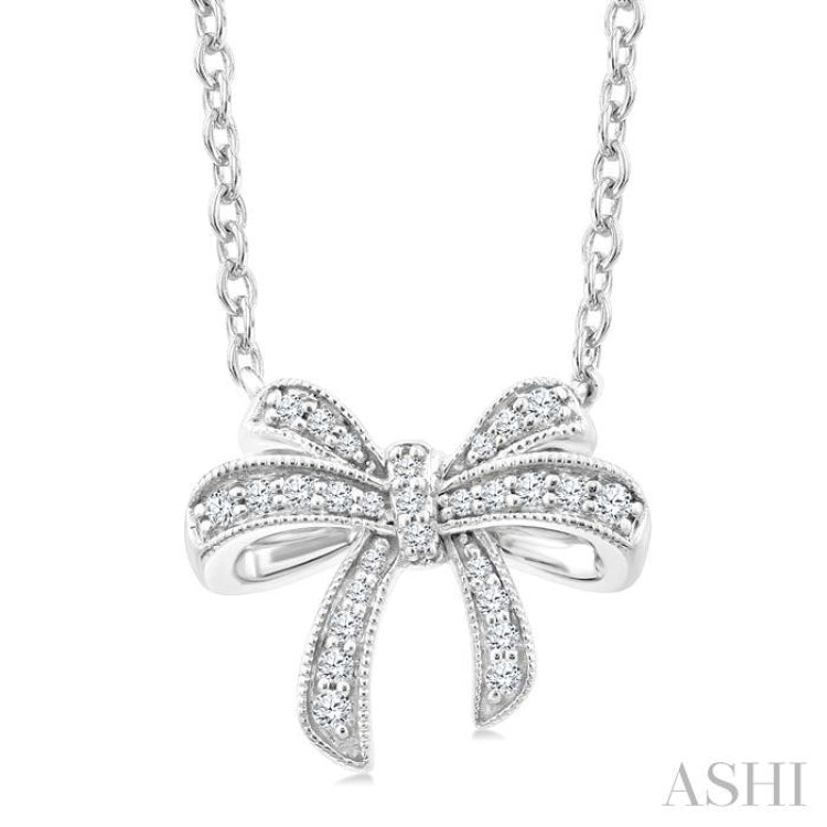 1/6 Ctw Bow Single Cut Diamond Petite Fashion Pendant With Chain in 10K White Gold