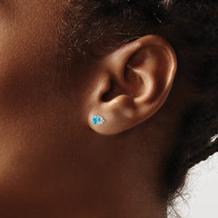 14k White Gold 4mm Round Blue Topaz Post Earrings