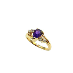 APPRAISED $700- 14KT Yellow Gold Bypass Ring with 1 Pear Shaped Amethyst (7x5) and 4 Round Brilliant Diamonds -T-.08ct