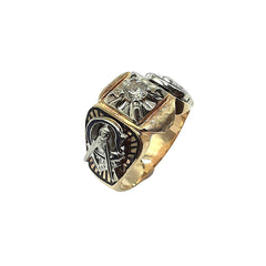 APPRAISED $2700- 14KT Yellow Gold Masonic Style Ring with 1 Round Brilliant Diamond -EST-.34CT (4.56X2.67)
