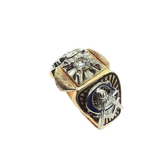APPRAISED $2700- 14KT Yellow Gold Masonic Style Ring with 1 Round Brilliant Diamond -EST-.34CT (4.56X2.67)
