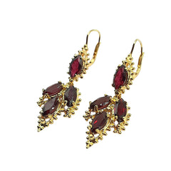 APPRAISED $950- 14KT Yellow Gold Dangle Earrings with 6 Marquise Garnets each and have Leverbacks