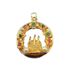 14KT Yellow Gold Circle Cake Designed Pendant with Multiple Gemstones 