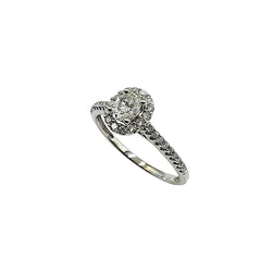 APPRAISED $4100- 14KT White Gold Engagement Ring with 1 Oval Diamond Center Stone -EST-.335CT Surrounded by 32 Round Brilliant Diamonds -T-.25CT Set in a Halo and Along Sides