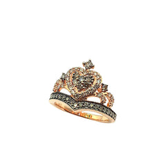 APPRAISED $2000- 14KT Rose Gold Tiara Designed Ring with 48 Round Brilliant Champagne Diamonds               -T-.43ct