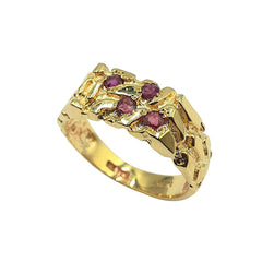 APPRAISED $1300- 14KT Yellow Gold Nugget Ring with 4 Round Rubies (2.5MM)