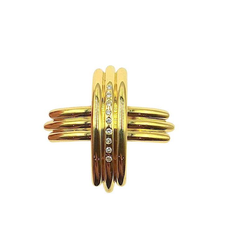 APPRAISED $5300- 18KT Yellow Gold Ribbed Pendant/Pin with 9 Round Brilliant Diamonds -T-.27ct