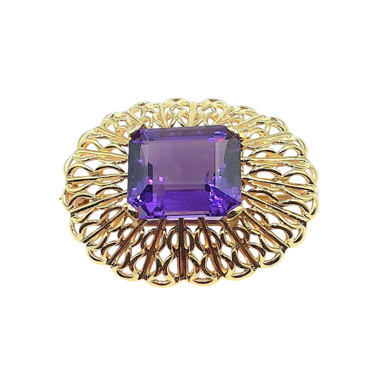 APPRAISED $1900- 14KT Emerald Cut Amethyst (16x14) Set in a Oval Pin