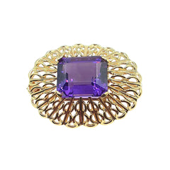 APPRAISED $1900- 14KT Emerald Cut Amethyst (16x14) Set in a Oval Pin