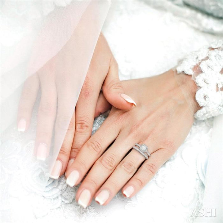 1/2 ctw Lovebright Diamond Wedding Set With 1/3 ct Square Shape Engagement Ring in White and Yellow Gold and 1/5 ct Wedding Band in White Gold in 14K