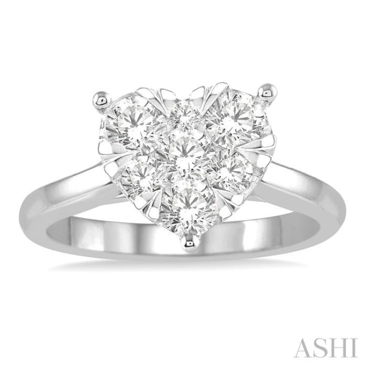 1/2 ctw Round Cut Diamond Heart Shape Lovebright Ring in 14K White Gold