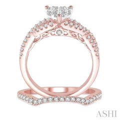 7/8 ctw Diamond Lovebright Wedding Set with 3/4 ctw Heart Shape Engagement Ring in Rose & White Gold and 1/6 ctw Wedding Band in Rose Gold 14K