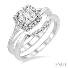 3/8 ctw Diamond Lovebright Wedding Set with 1/3 ctw Engagement Ring and 1/20 ctw Wedding Band in 14K White Gold