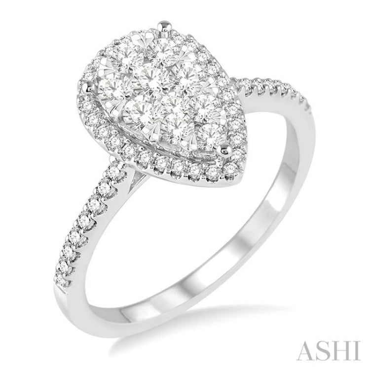 3/4 ctw Pear Shape Diamond Lovebright Ring in 14K White Gold