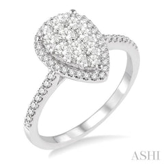 3/4 ctw Pear Shape Diamond Lovebright Ring in 14K White Gold