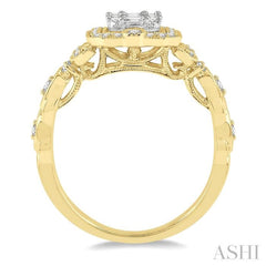 5/8 ctw Intricate lattice Baguette and Round Cut Diamond Ring in 14K Yellow and White gold