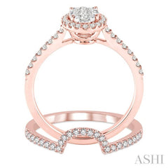 3/4 ctw Oval Shape Diamond Lovebright Wedding Set with 1/2 ctw Engagement Ring and 1/5 ctw Wedding Band in 14K Rose and White Gold