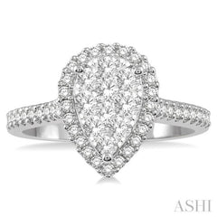 3/4 ctw Pear Shape Round Cut Diamond Lovebright Cluster Ring in 14K White and Rose Gold