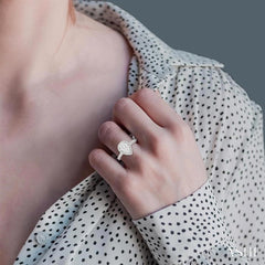 3/4 ctw Pear Shape Round Cut Diamond Lovebright Cluster Ring in 14K White and Rose Gold