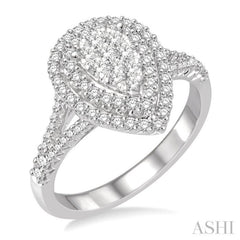 3/4 Ctw Pear shape Diamond Lovebright Diamond Ring in 14K White Gold