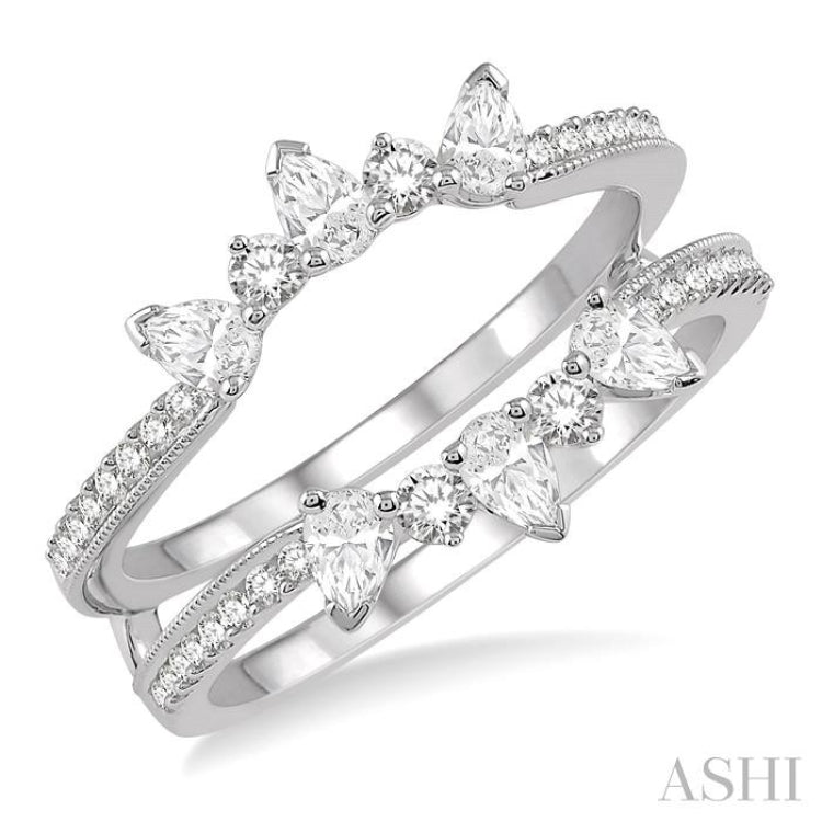 3/4 ctw Pear Cut & Round Cut Diamond Insert Ring in 14K White Gold