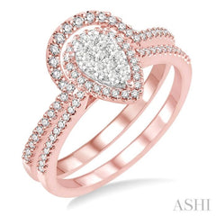 1/2 ctw Diamond Lovebright Wedding Set with 1/3 ctw Engagement Ring and 1/6 ctw Wedding Band in 14K Rose and White Gold