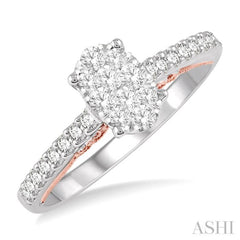 1/2 Ctw Oval Shape Lovebright round Cut Diamond Ring in 14K White and Rose Gold