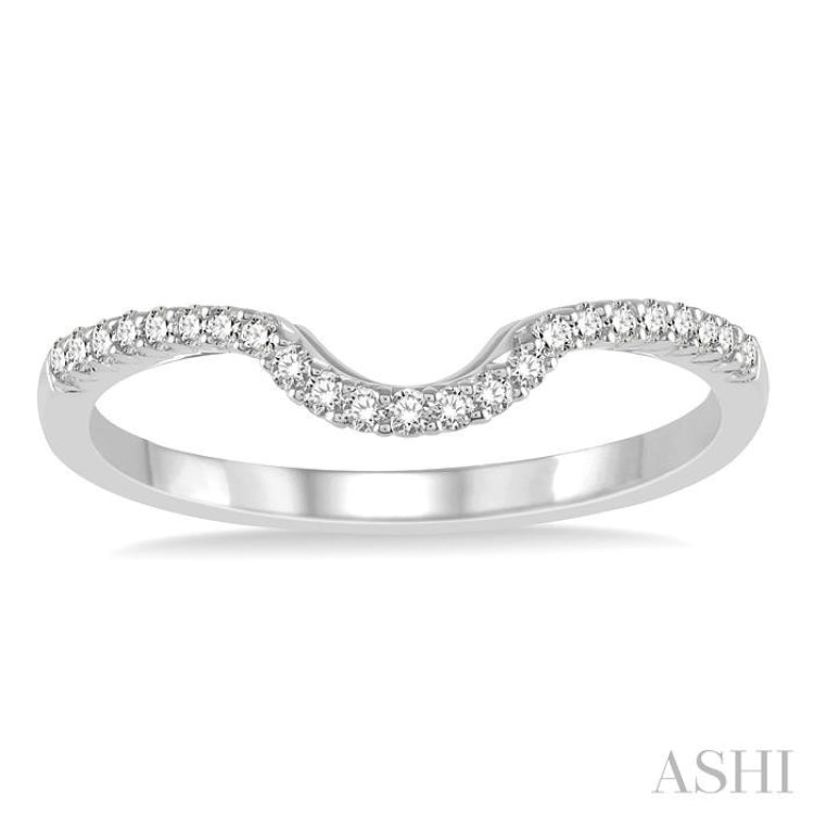 1/6 ctw Deep Curve Center Round Cut Diamond Wedding Band in 14K White Gold